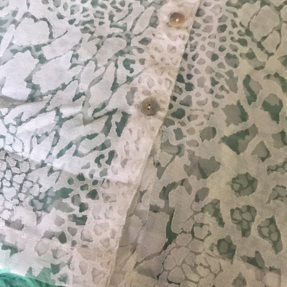 White Leopard Print Sheer Lace Button Front Shirt… - image 5